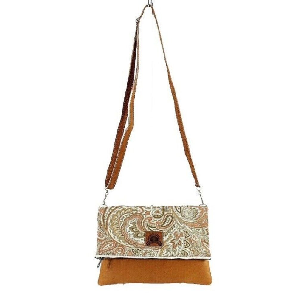 Sunshine Sz 11 x 7.5 x 1 Cognac Multi Paisley Leather Convertible Purse